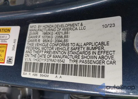 2024 Honda Accord Ex из США, поврежденный, VIN 1HGCY1F37RA016542